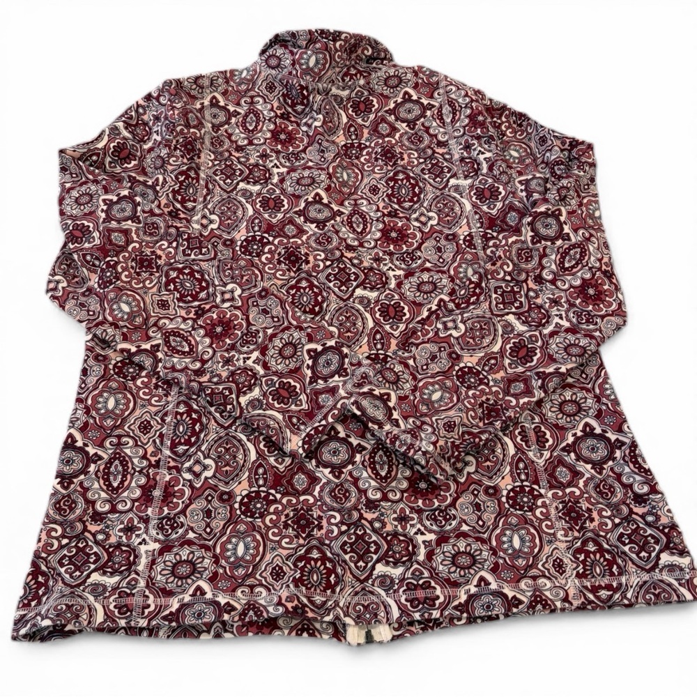 Talbots Women’s Burgundy Paisley Full Zip Jacket XL Cotton Blend GUC - Picture 2 of 7